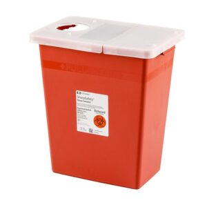 Sharps Container, 18 Gallon, Red, Hinged Lid